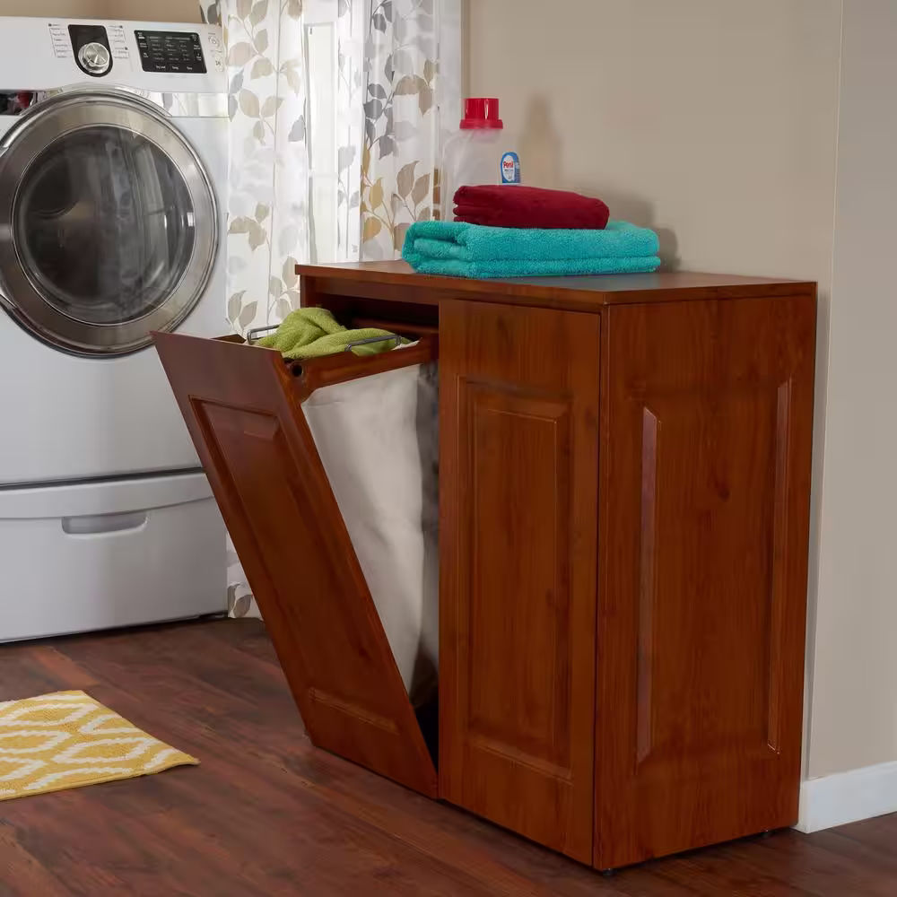 None Brown Tilt Out Hamper with Cabinet Storage