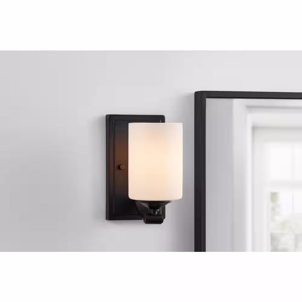 Hampton Bay Darlington 4.5 in. 1-Light Matte Black Indoor Wall Sconce with Frosted Opal Glass Shade