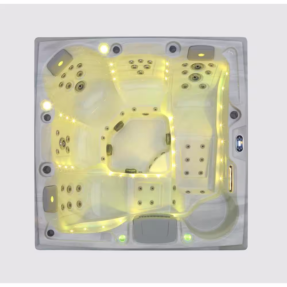 Empava 5-Person 54-Jet Premium Acrylic Lounger Spa Standard Hot Tub with 2-Step ladder and LED Waterfall