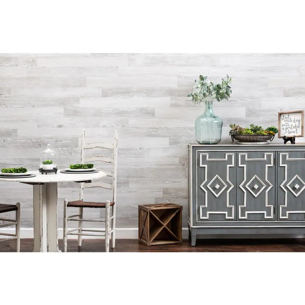 None E-Z Wall Whitewash 2 MIL x 4 in. W x 36 in. L Peel and Stick Water Resistant Luxury Vinyl Plank Flooring (20 sqft/case)
