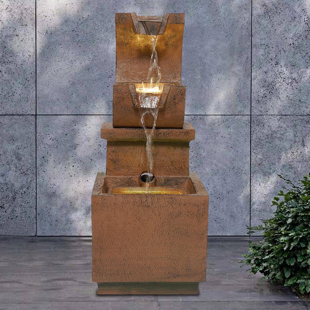None 29 in. H Outdoor Garden Cascading Floor-Standing Fountain with LED Lights and Pump