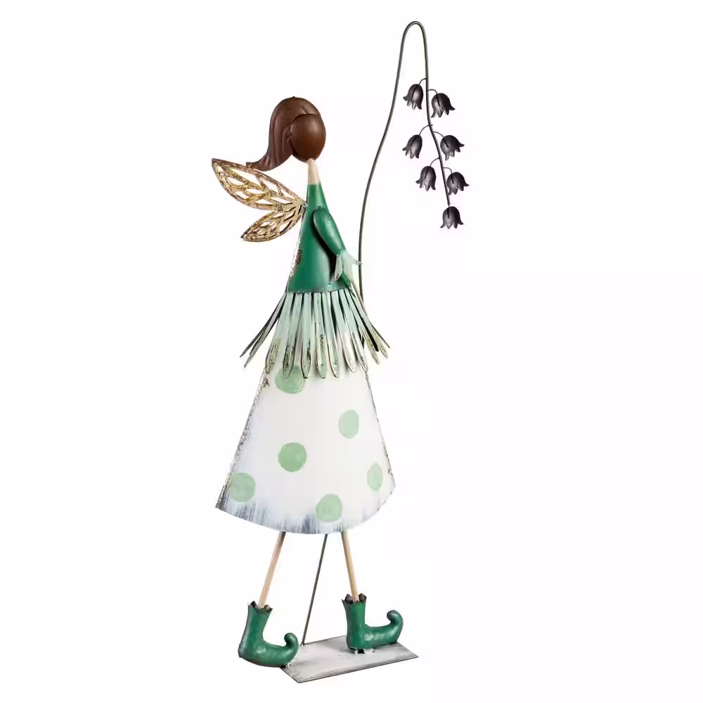 Evergreen 28 in. Metal Fairy with Dandelion Garden Statuary