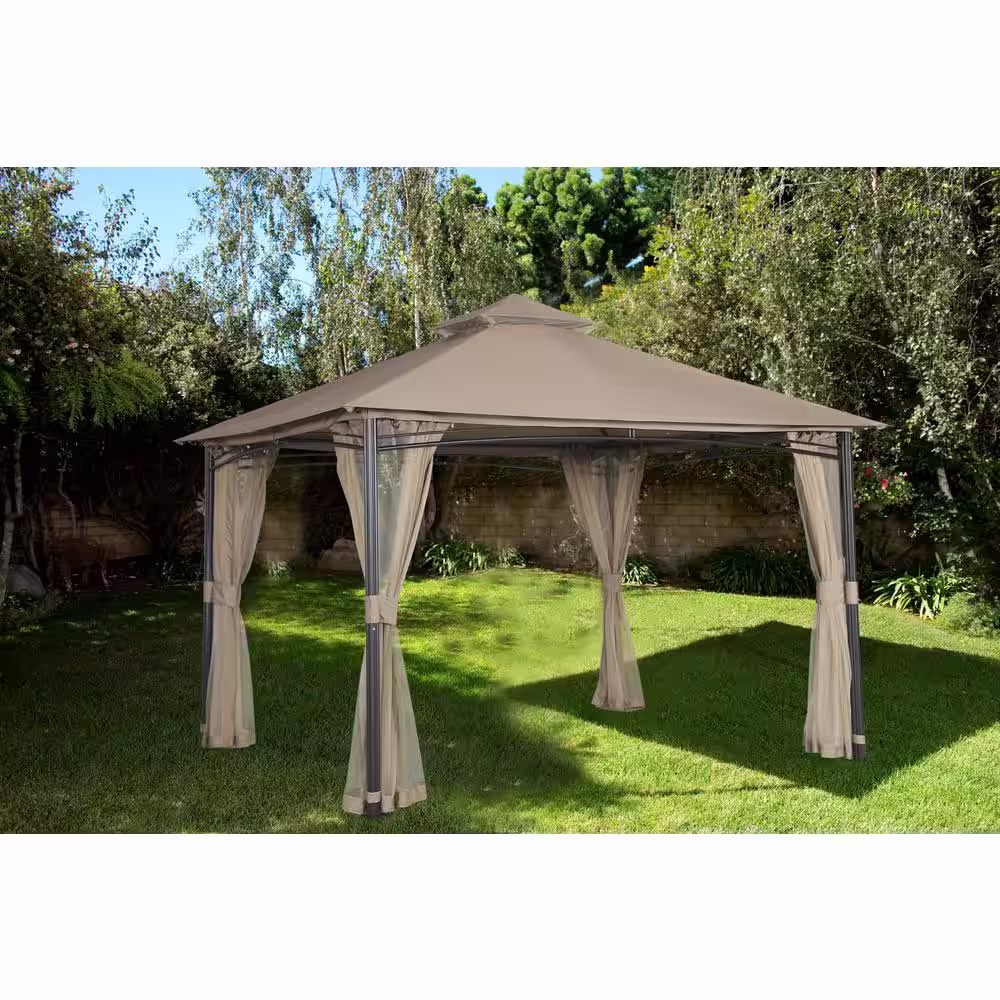 Pacific Casual Tuscany 12 ft. x 10 ft. Beige Roof Style Garden House with Netting