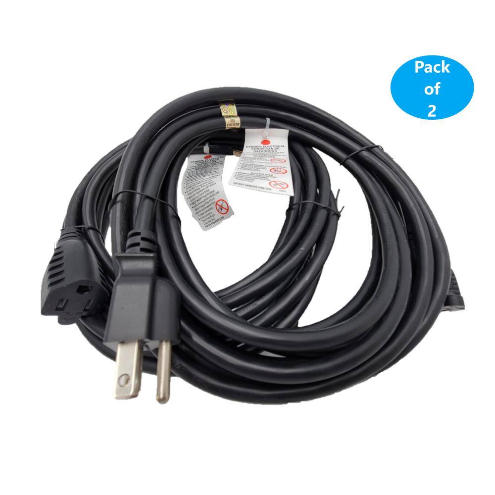 Micro Connectors, Inc 10 ft. 16/3 13 Amp UL Power Extension Cord, NEMA 5-15R to NEMA 5-15P (2-Pack)