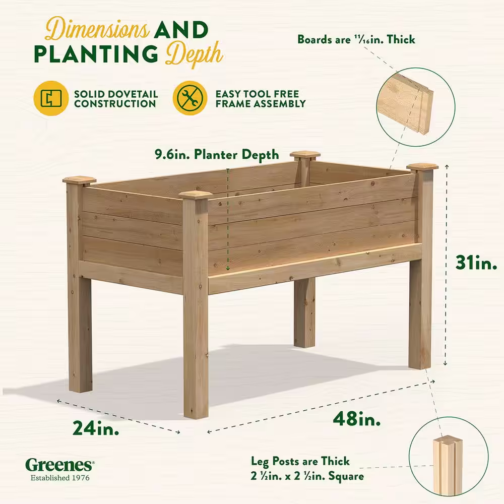 Greenes Fence 48 in. L x 24 in. W x 31 in. H Original Cedar Elevated Garden Bed