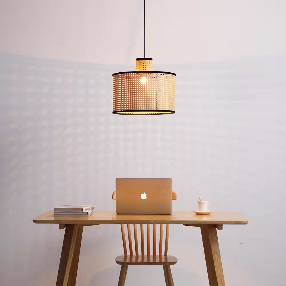Vidalite Modern Bohemian 1-Light 2-Tier Pendant Light, PVC Rattan Shade With Velvet Rim