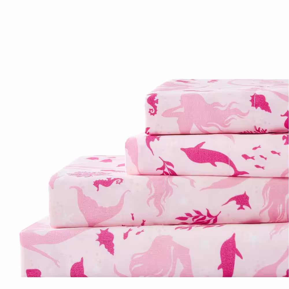 Harper Lane Pretty Mermaid 3-Piece Pink Microfiber Twin Sheet Set
