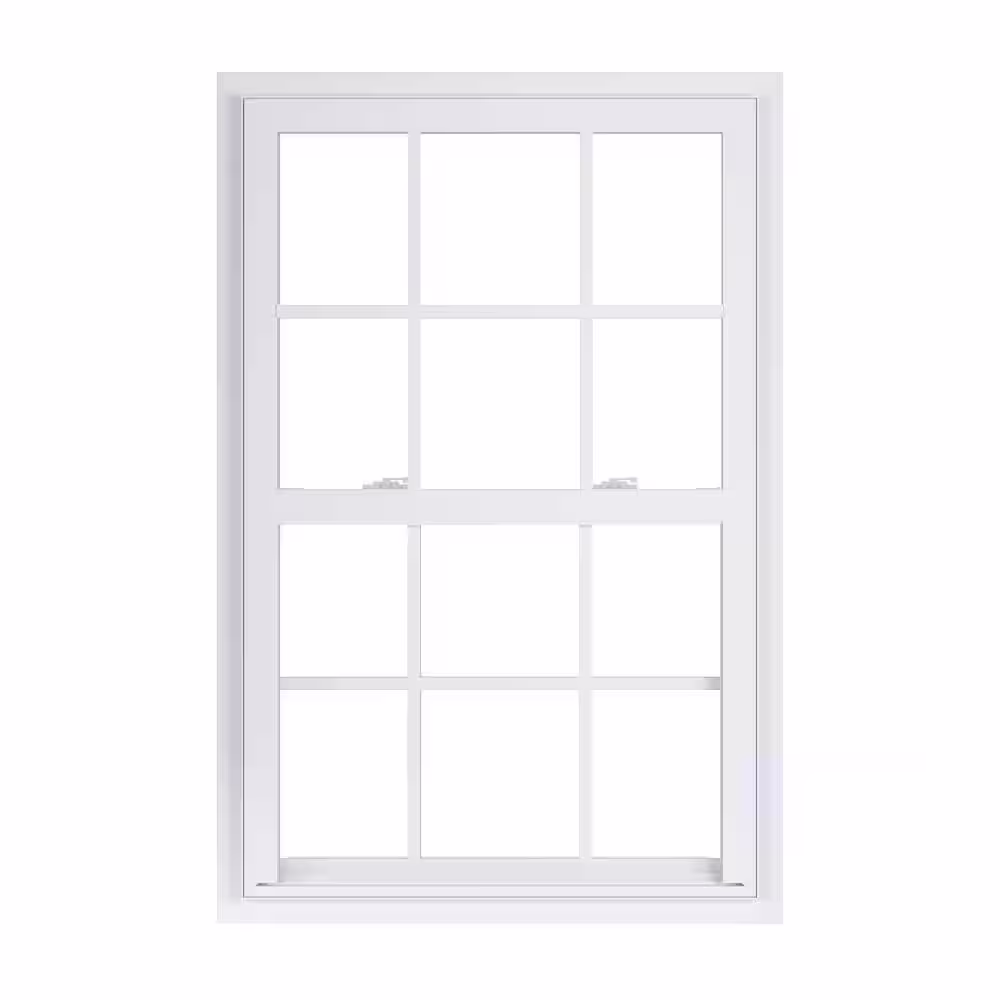American Craftsman 50 Series Low-E Argon Glass Single Hung White Vinyl Fin Window with Grids, Screen Incl