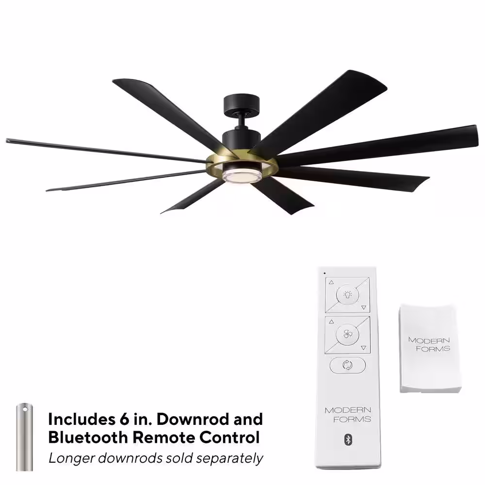 Modern Forms Aura 72 in. Integrated LED Indoor/Outdoor 8-Blade Smart Ceiling Fan in Soft Brass Matte Black with 3000K and Remote