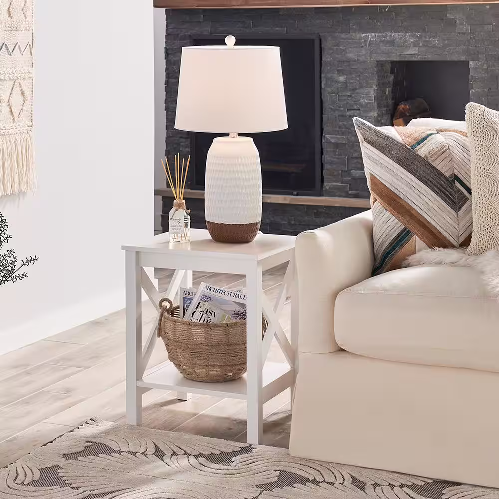 ClosetMaid X-Frame 2-Tier 21.9 in. H x 17.9 in. W x 15.7 in. D Laminated Wood End Table Shelving Unit in White