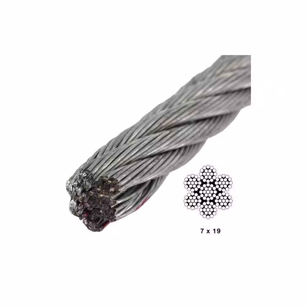 KingChain 3/16 in. x 250 ft. Galvanized Aircraft Cable, 7x19 Construction - 850 lbs Safe Work Load - Reeled