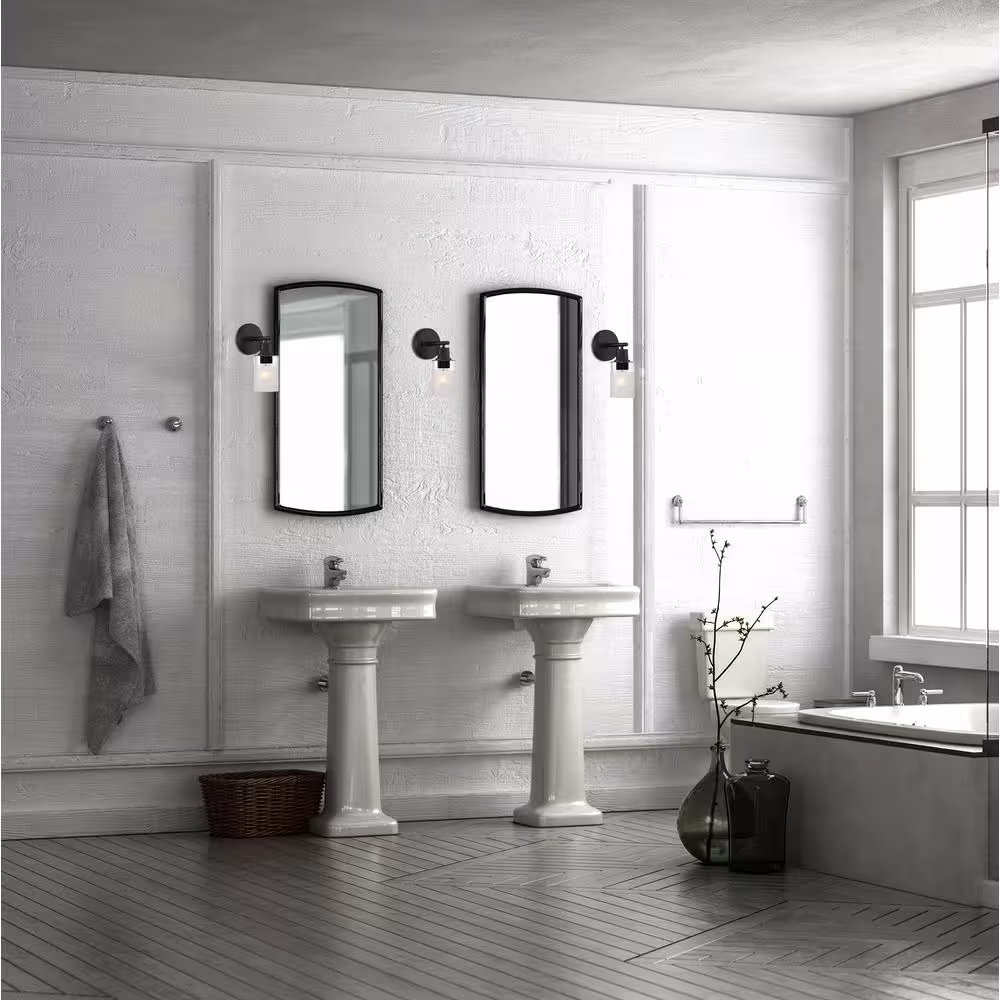 Designers Fountain Cedar Lane 5 in. 1-Light Matte Black Modern Wall Sconce with Two-Tone Glass Shade
