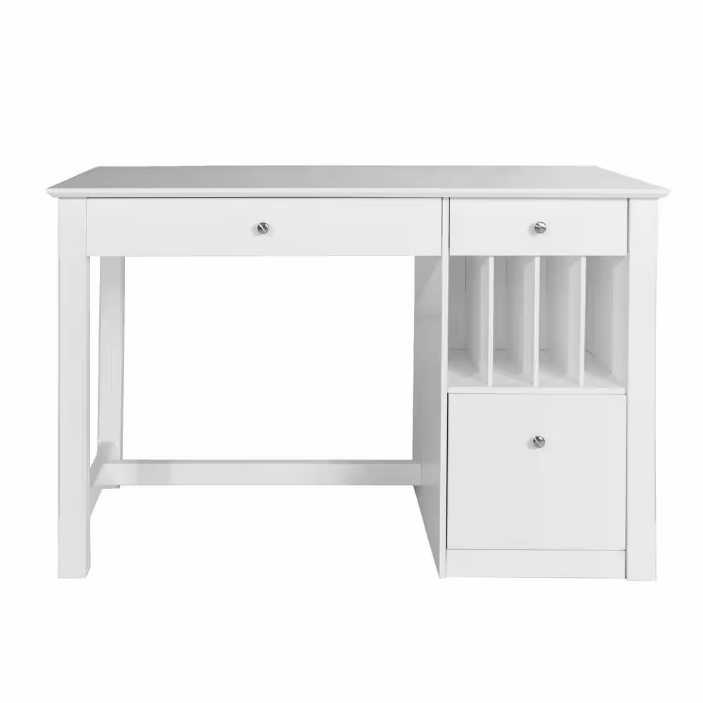 Walker Edison Furniture Company 48 in. White Rectangular 3 -Drawer Computer Desk with Keyboard Tray