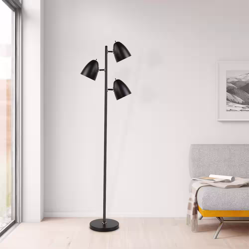 Depuley 65 in. Black Modern 3-Light Standing Tree Floor Lamp for Living Room with Large Weighted Base