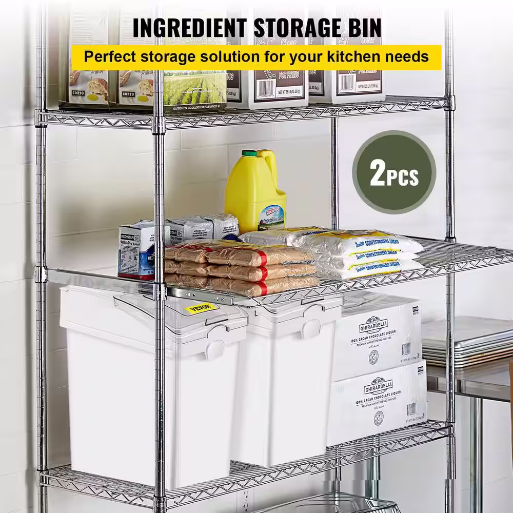 VEVOR 6.6 gal. Ingredient Bin 2 Pcs/Set Commercial Storage Bins with Wheels PP Material Flour Bins with Scoop for Kitchen