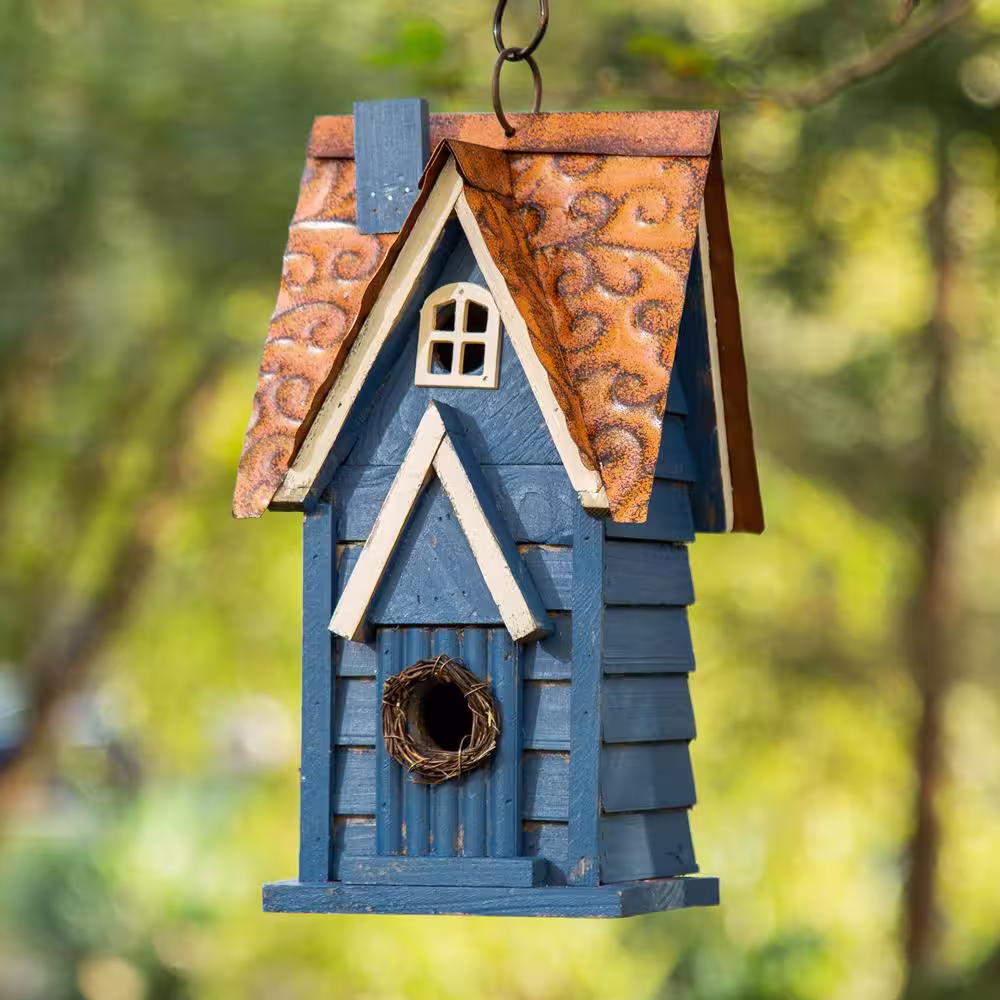 Glitzhome 12 in. H Distressed Solid Wood Birdhouse
