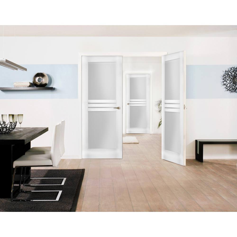 VDOMDOORS 7222 36 in. x 80 in. Universal Full Lite Frosted Glass MDF Core White Finished Pine Wood Single Prehung French Door