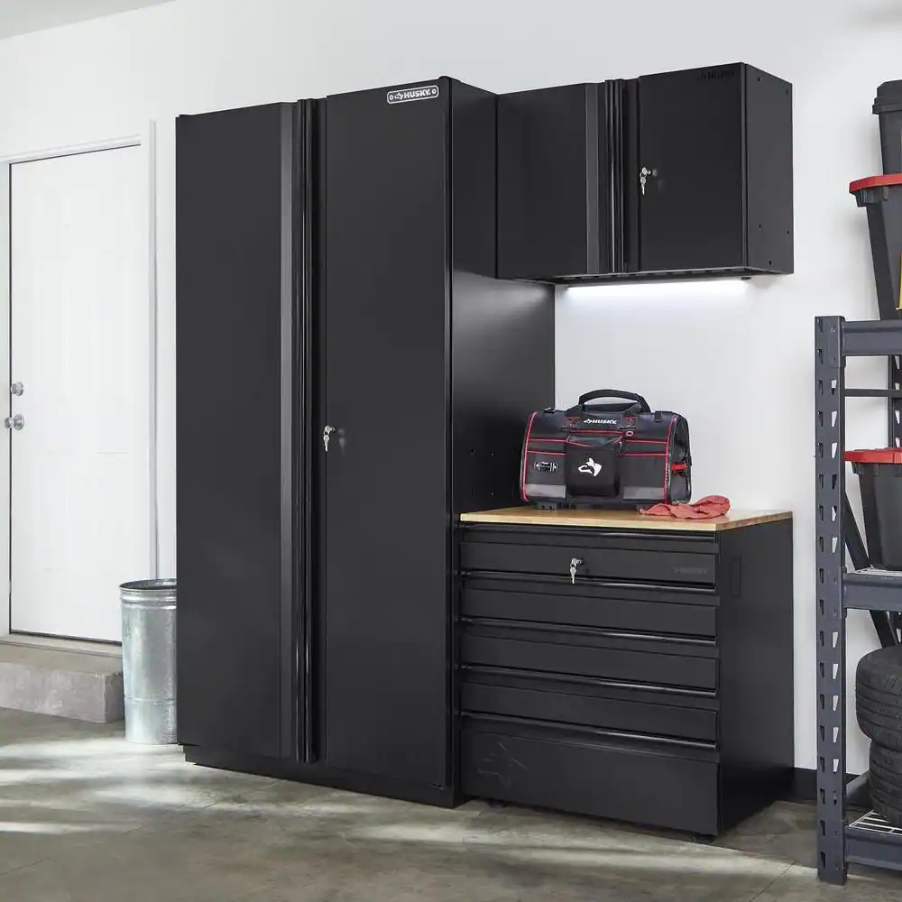Husky 3-Piece Extra Wide Heavy Duty Welded Steel Garage Storage System in Black (74 in. W x 82 in. H x 24 in. D)