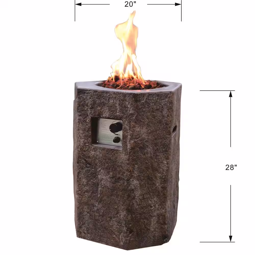 Modeno Basalt 19.6 in. Hexagon Concrete Propane Fire Pit Column in Propane in Classics Brown