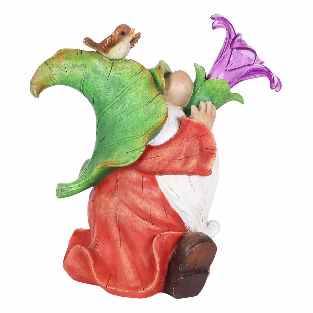 Exhart 10 in. Solar LED Lily Gnome Garden Statue