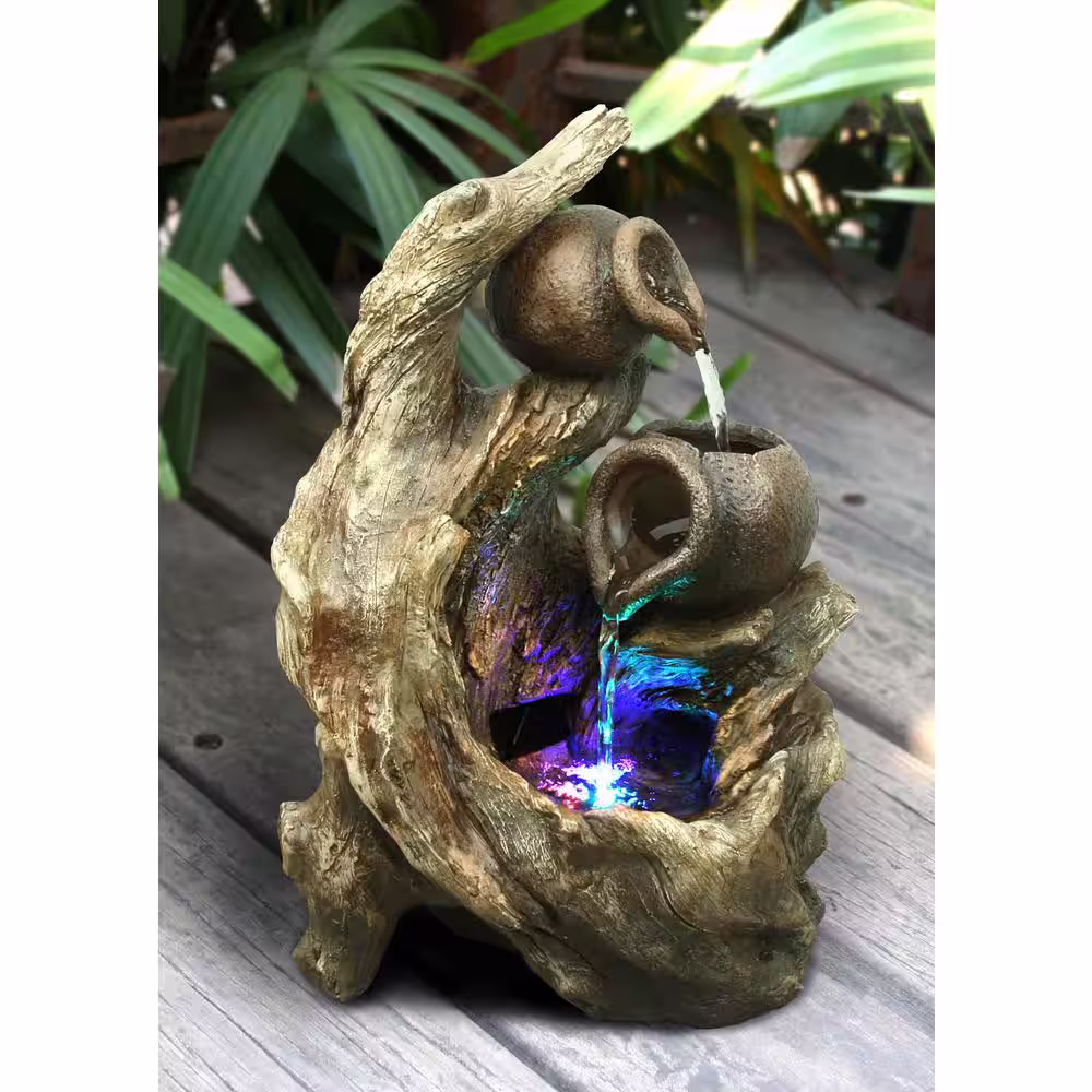 Hi-Line Gift 2 Jugs and Tree Trunk Fountain