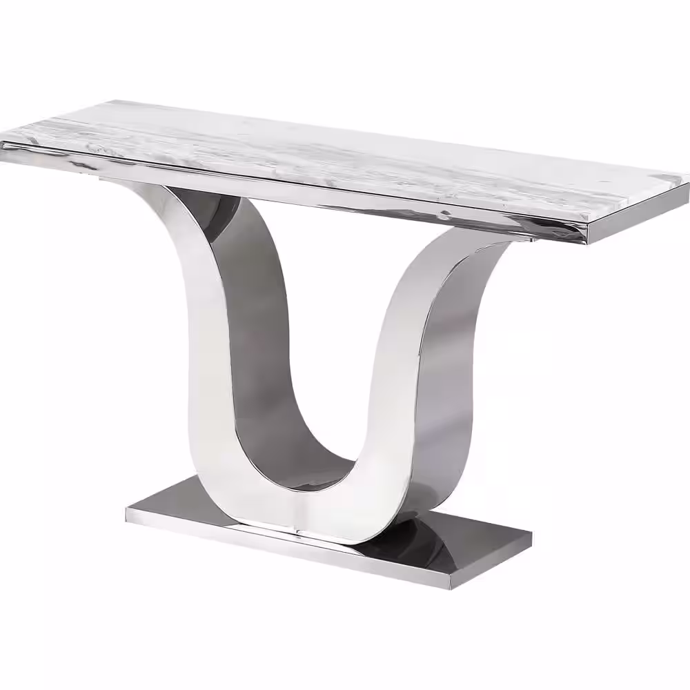 None Eric 60 in. White Marble Rectangle Top with Stainless Steel Base Console Table