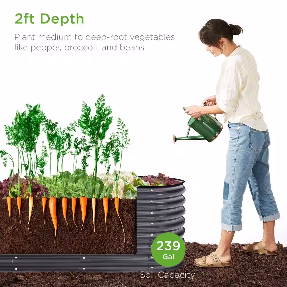 None 8 ft. x 2 ft. x 2 ft. Oval Steel Raised Garden Bed, Planter Box for Vegetables, Flowers in Charcoal