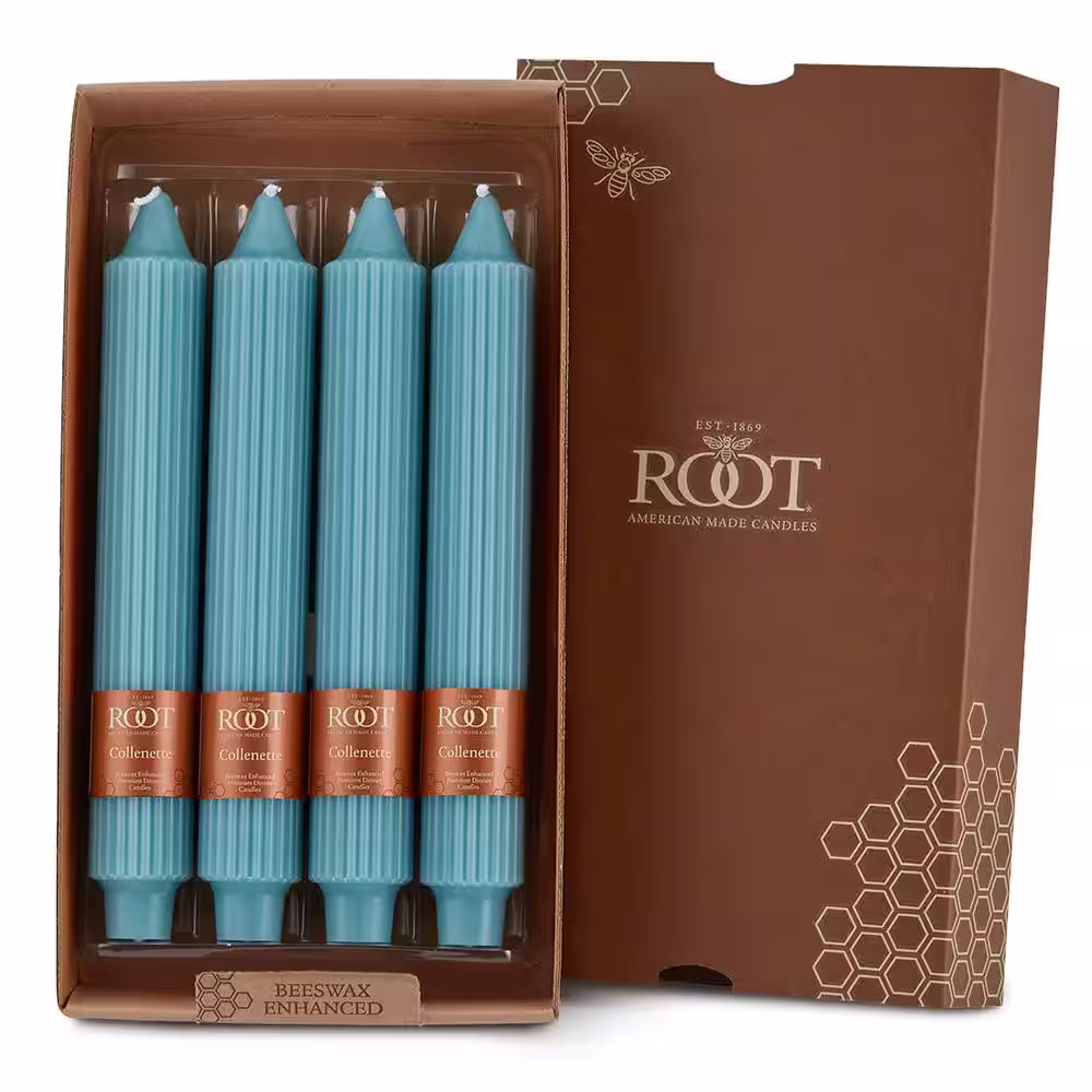 ROOT CANDLES Grecian Collenette 9 in. Sky Unscented Taper Candle (Set of 4)