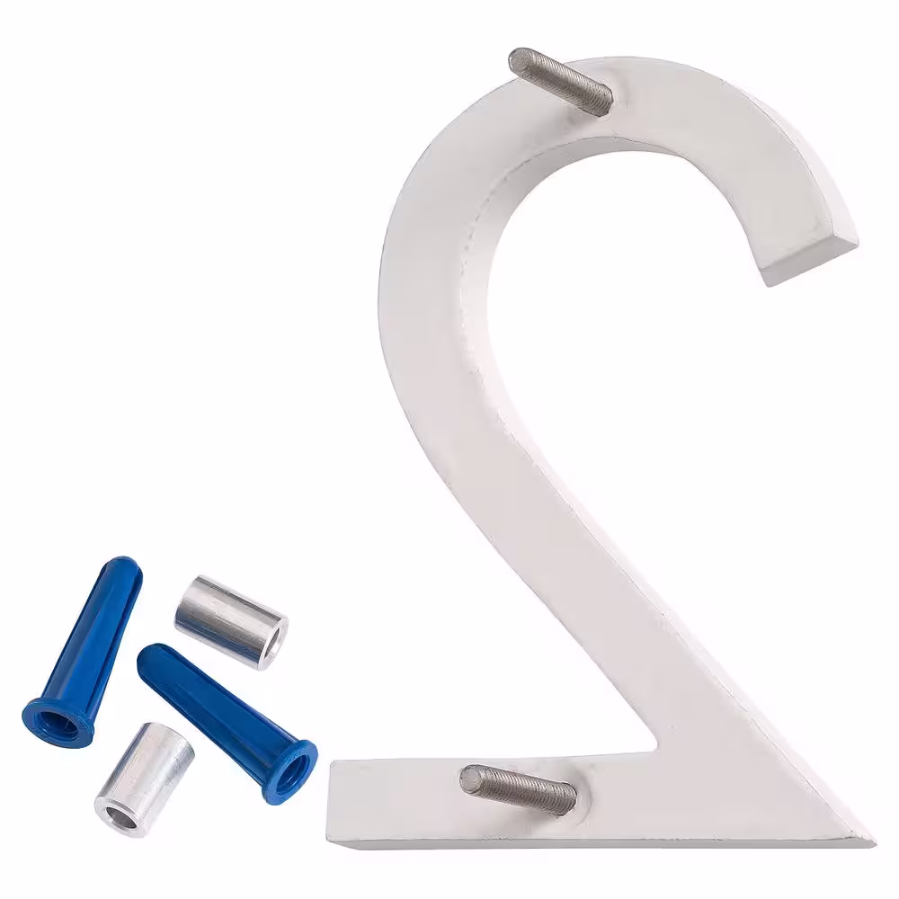 Montague Metal Products 4 in. White Aluminum Floating or Flat Modern House Number 2