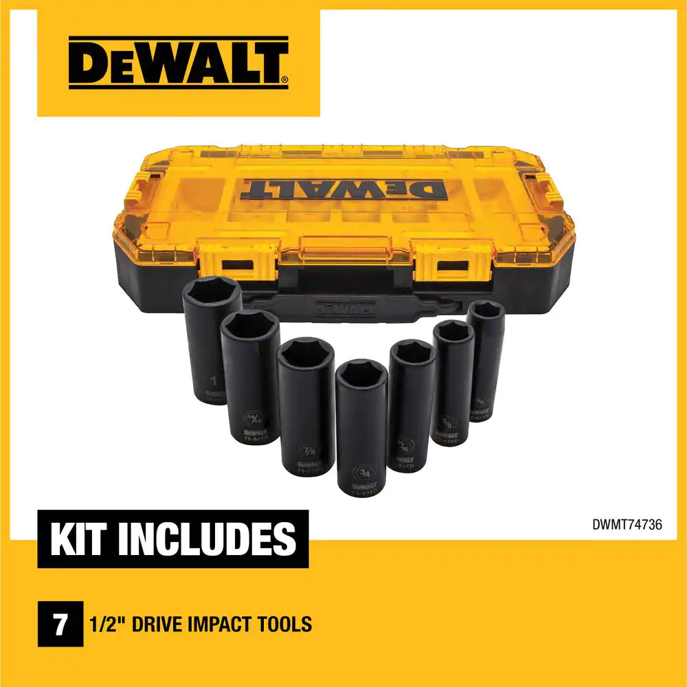 DEWALT 1/2 in. Drive SAE Deep Impact Socket Set (7-Piece)