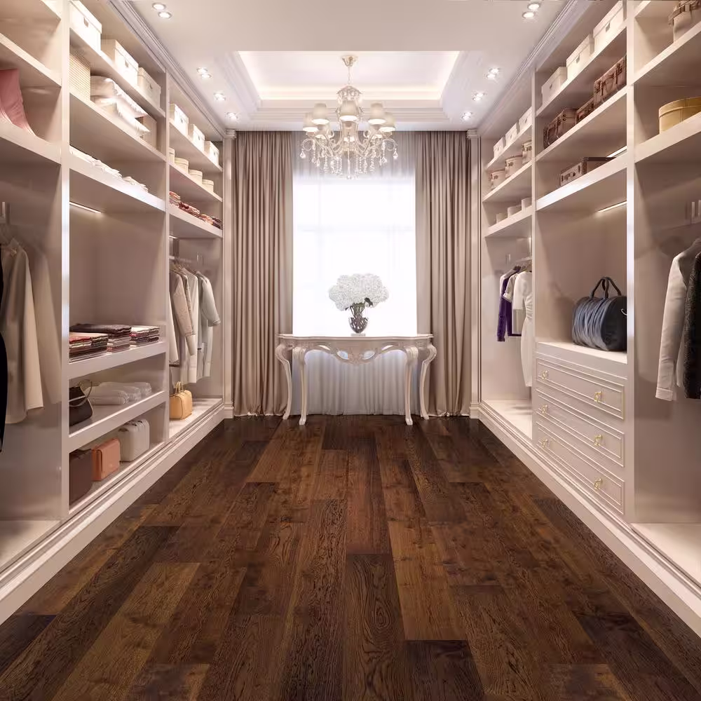 HERITAGE MILL LUXE Heritage Mill Luxe Brown Hickory 1/2 in. T x 7.5 in. W Hand Scraped Engineered Hardwood Flooring (30.9 sqft/case)