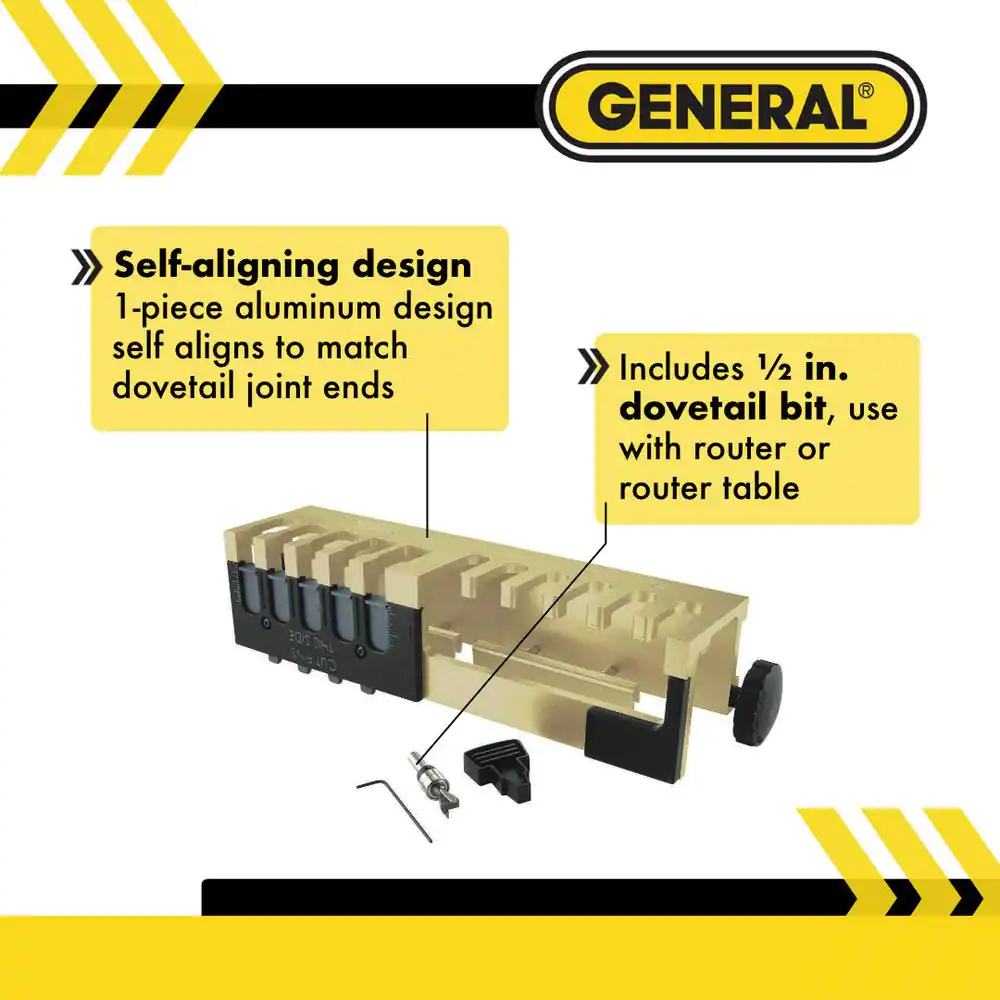 General Tools Portable Aluminum Dovetail Jig, 12-inch, Woodworking, Furniture Building & Cabinet Making With Router Bit