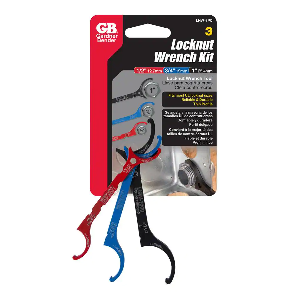 Gardner Bender 3-Piece Set Locknut Wrench Tool Kit Fits 0.50 in., 0.75 in. and 1 in. Locknuts