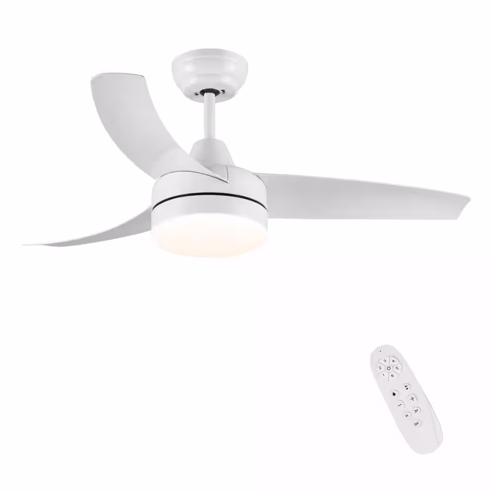 YUHAO 42 in. Indoor Matte White DC Motor Integrated LED Ceiling Fan with Remote Control and Light Kit