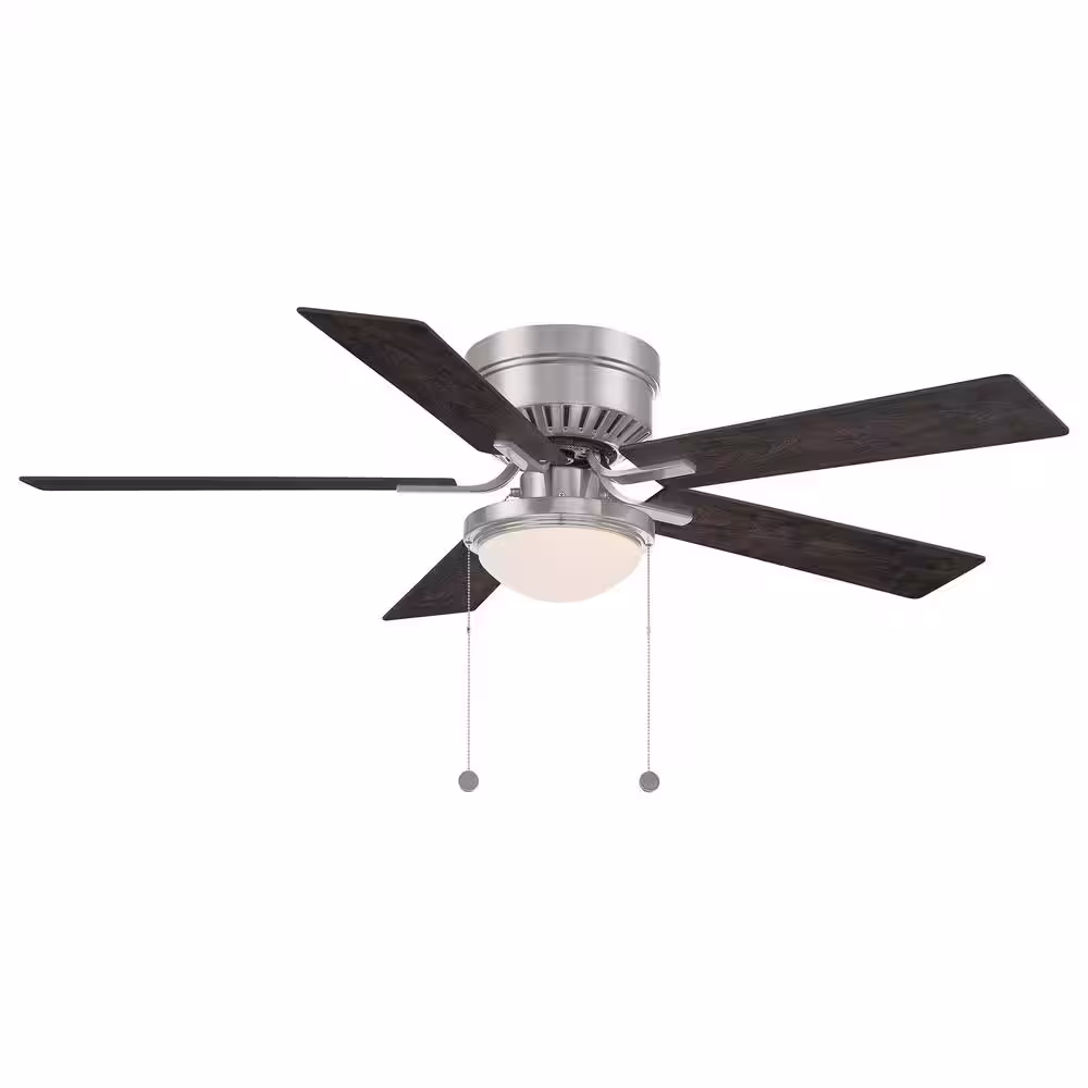 None Hugger II 52 in. LED Indoor Brushed Nickel Ceiling Fan with Light and Pull Chains Included