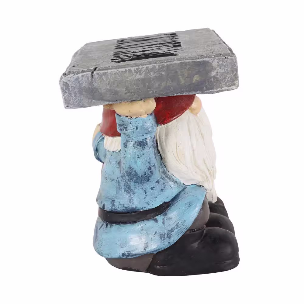 Exhart 14 in. x 10 in. Solar with a Welcome Stone, Gnomes Garden Statue