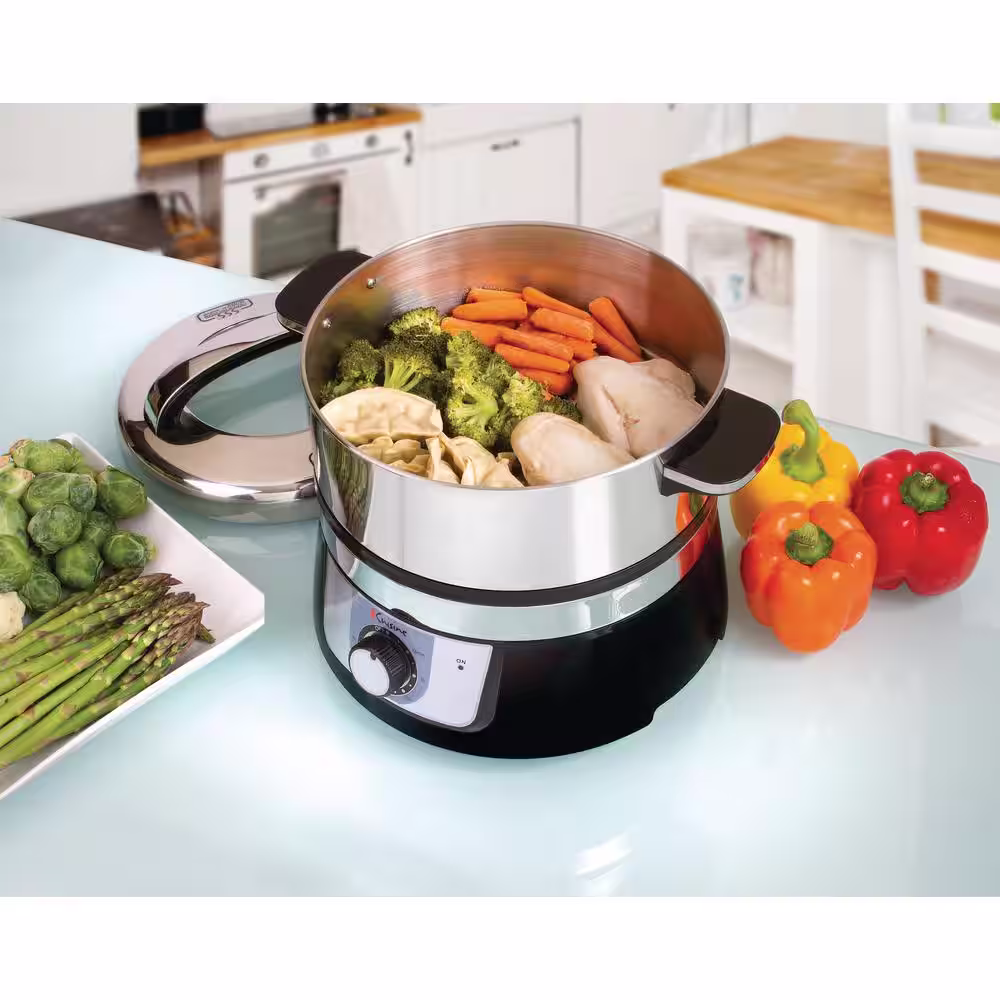 Euro Cuisine Electric 3.4 Qt. Stainless Steel Food Steamer and Rice Cooker