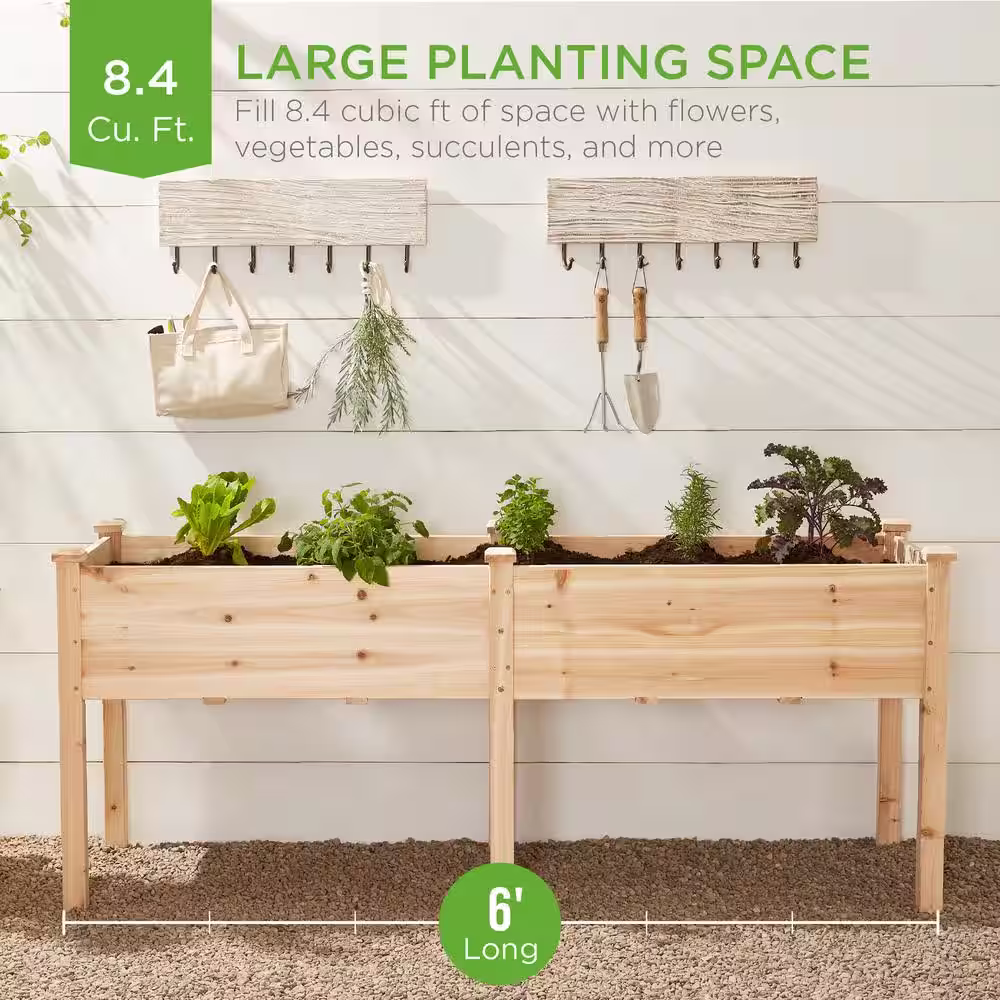 Best Choice Products 6 ft. x 2 ft. x 2.5 ft. Raised Garden Bed, Elevated Wooden Planter Box Stand for Backyard, Patio with Divider Panel
