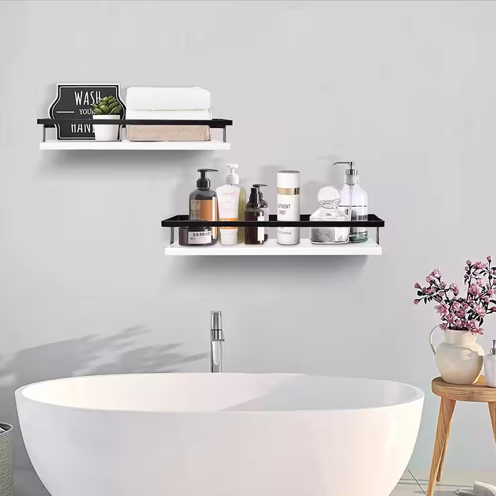 None 16.3 in. W x 5.1 in. D Black Wood Decorative Wall Shelf Market Floating Shelf (Set of 2)