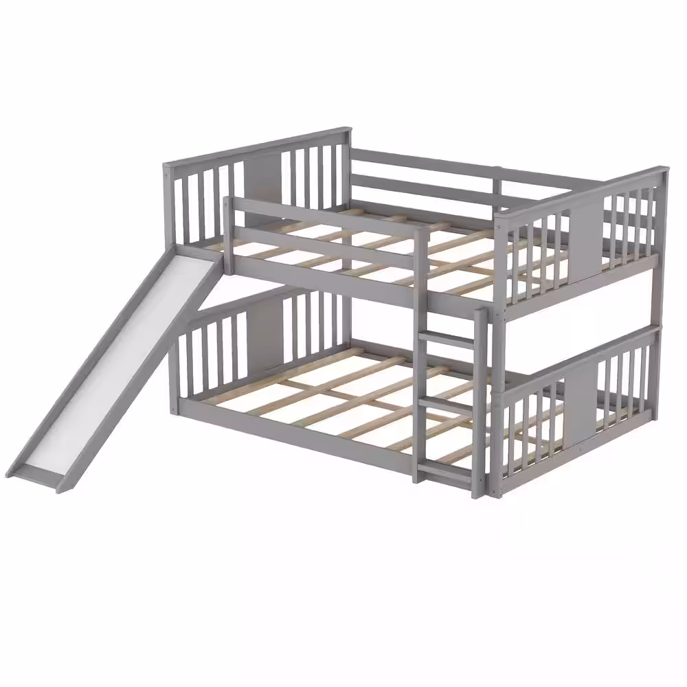 Qualler Gray Full Over Full Bunk Bed with Ladder and Slide
