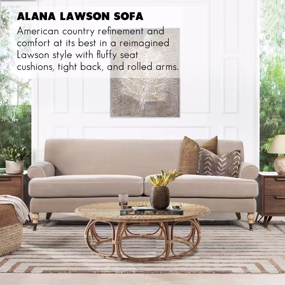 Jennifer Taylor Alana 88 in. W Rolled Arm Performance Velvet Lawson Rectangle Straight 2-Cushion Sofa in Mink Beige