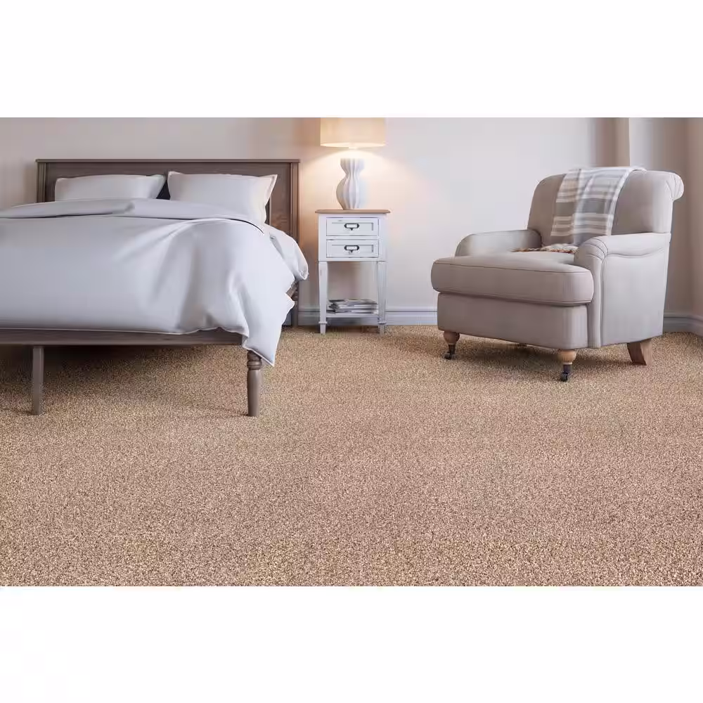 Home Decorators Collection Trendy Threads I - Hip - Beige 40 oz. SD Polyester Texture Installed Carpet