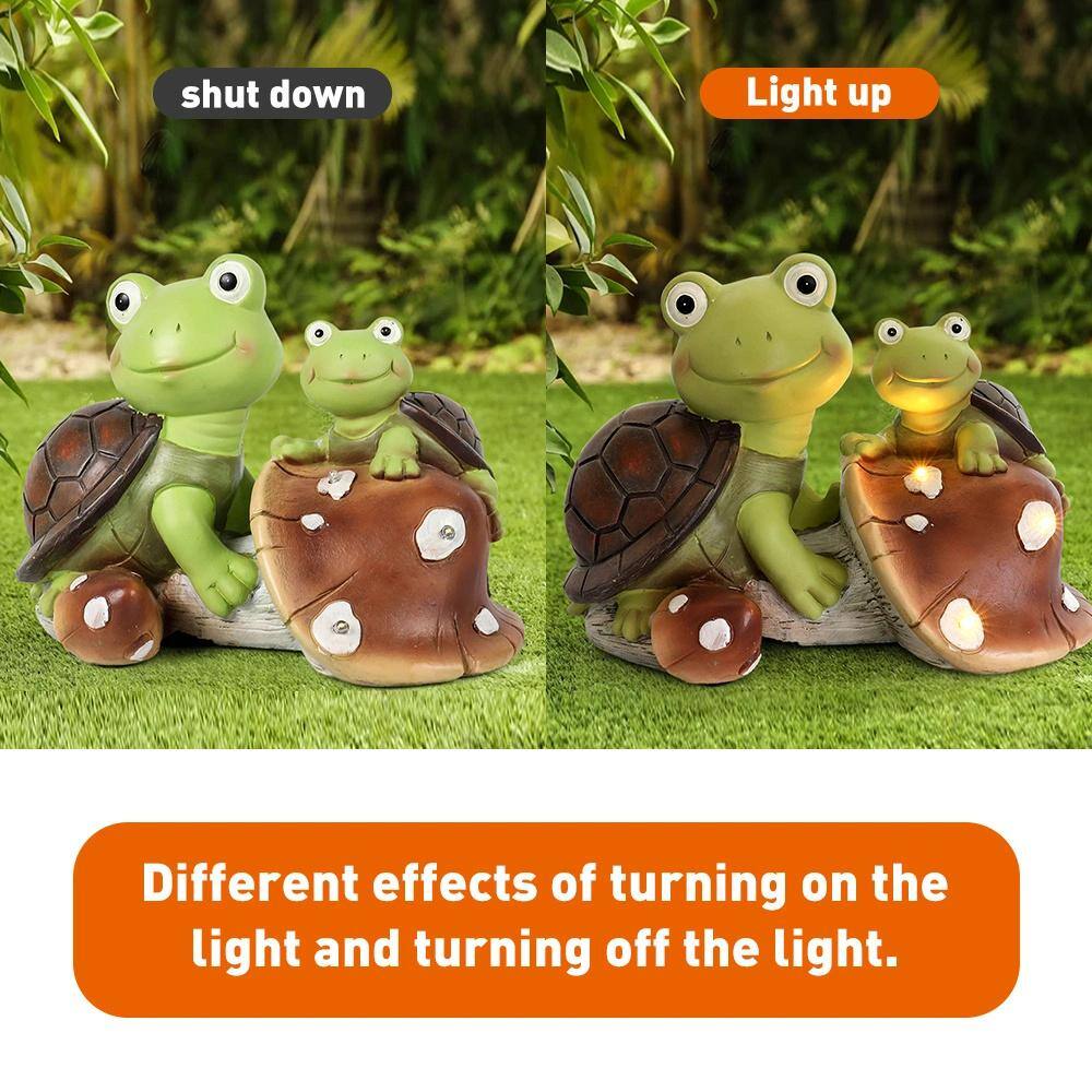 None Garden Statue Cute Frog Solar Powered Resin Animal Sculpture with 3 LED Lights for Patio, Lawn, Garden Decor