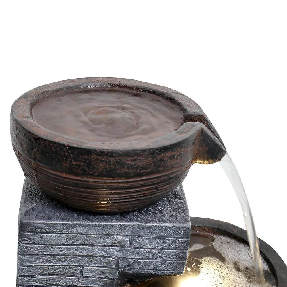 None 40.10 in. Tall Outdoor 4-Tier Gray Resin Water Fountain With LED