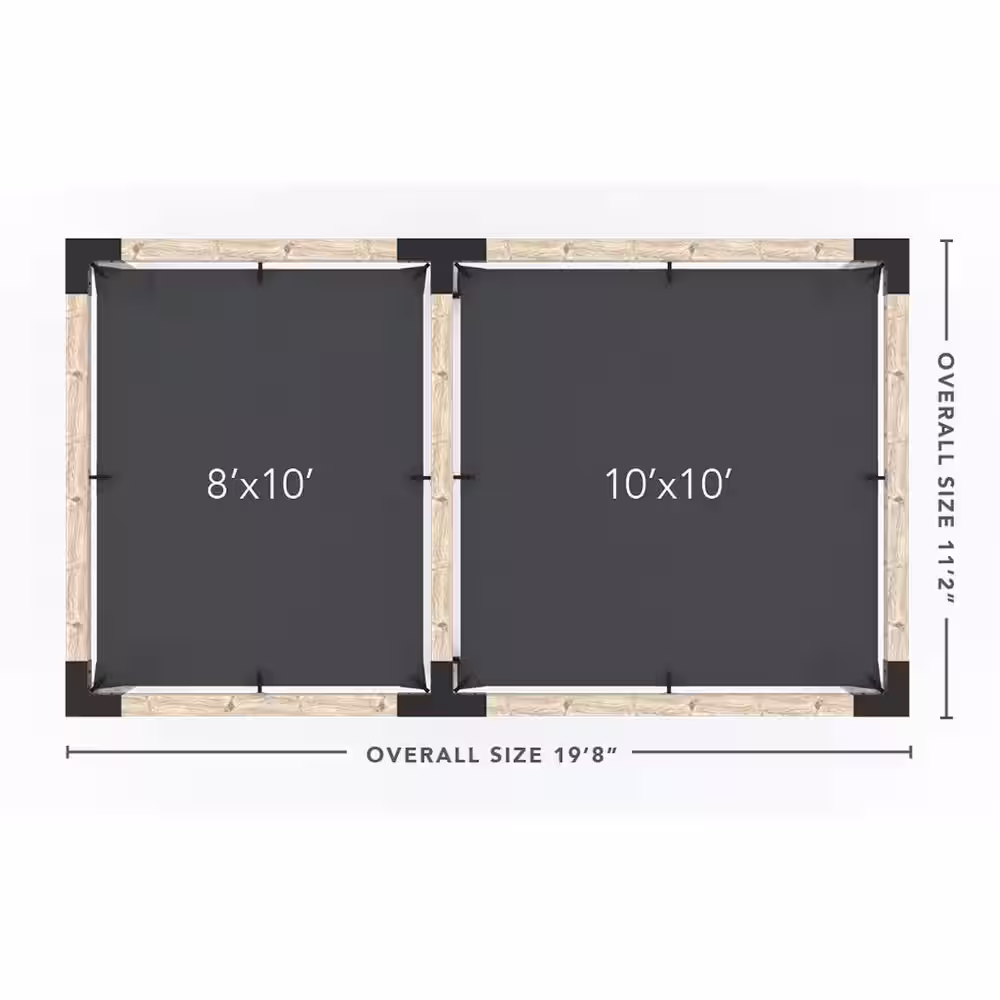 TOJA GRID 10 ft. L x 18 ft. W Double Pergola Kit with 2 Denim Shade Sails, for 6x6 Wood