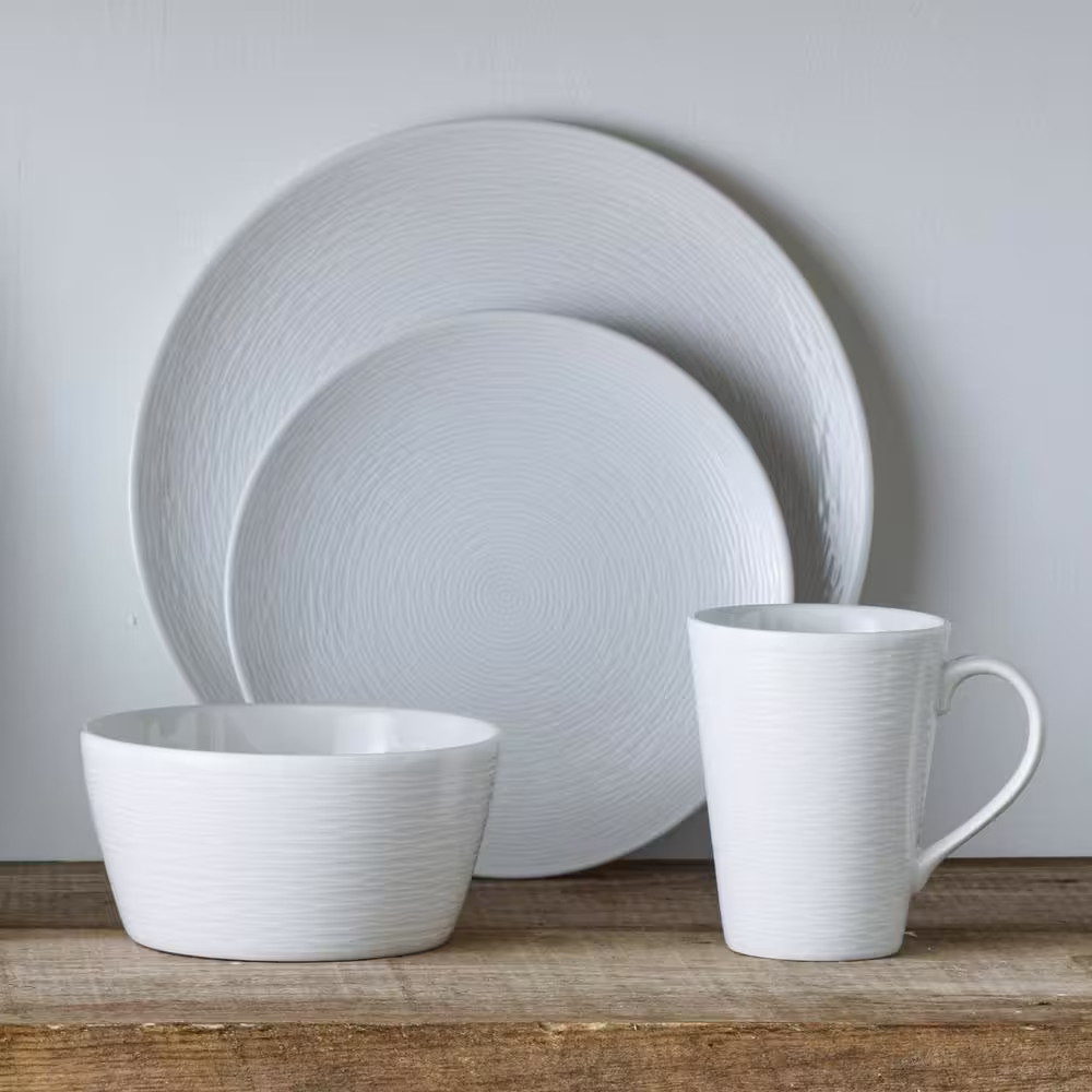 Noritake Colorscapes White-on-White Swirl Porcelain 12-Piece Coupe Dinnerware Set (Service for 4)