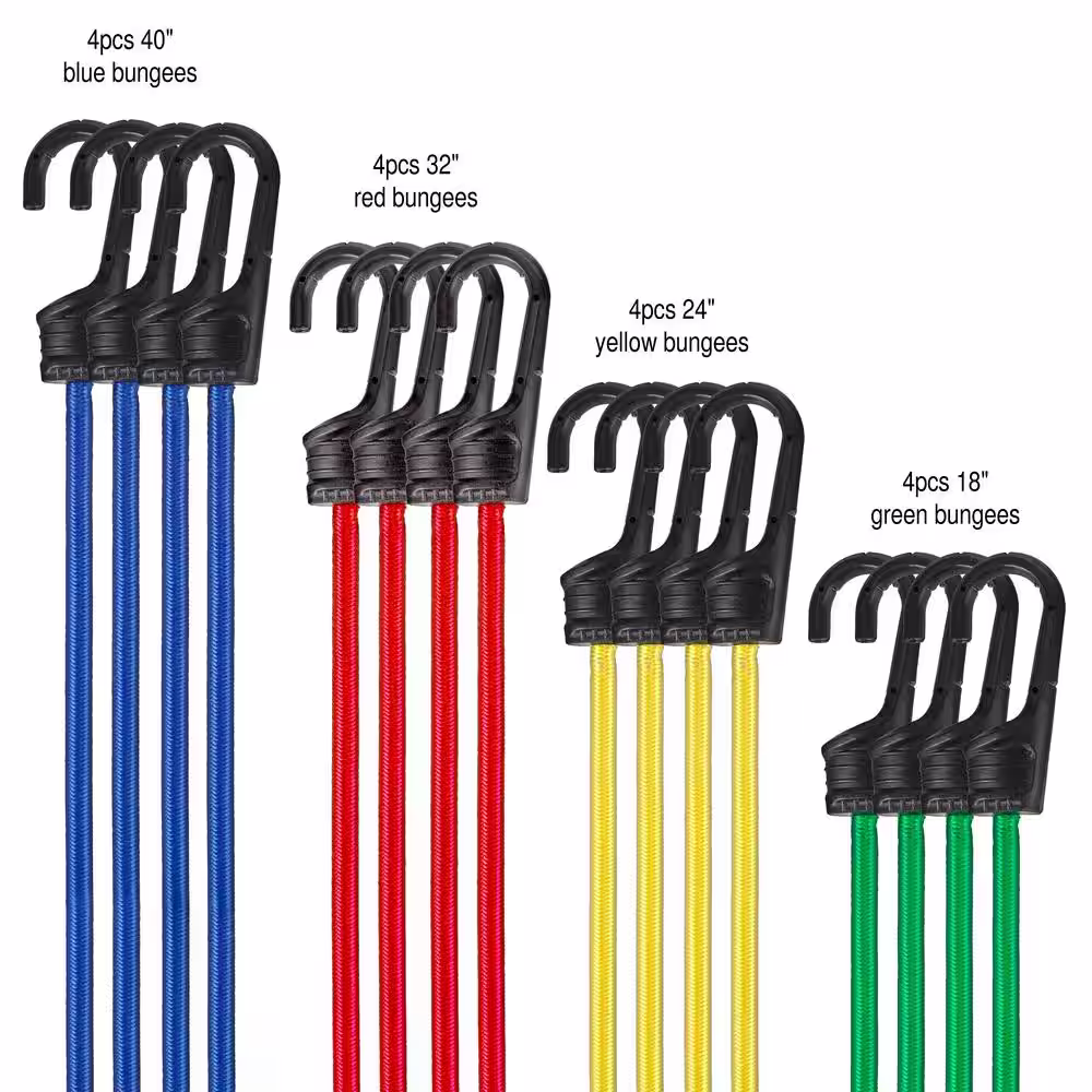 Stalwart 16-Piece Assortment Bungee Cord with 4-Sizes
