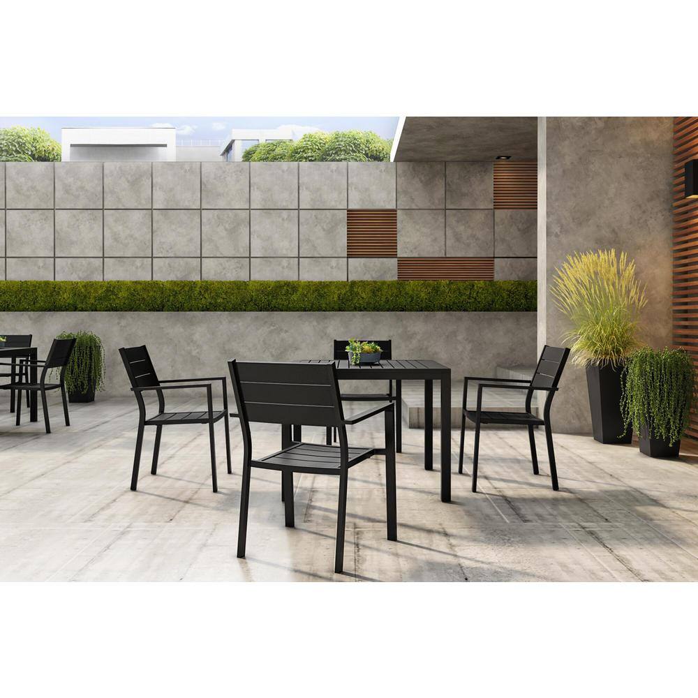 Infinity 5-Piece Black Square Aluminum Outdoor Dining Table with Chairs