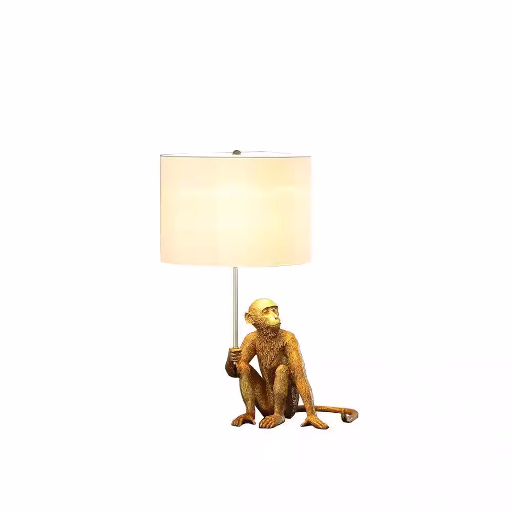 ORE International 25.5 in. White and Gold Polyresin Monkey Table Lamp