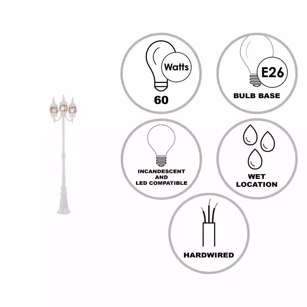Bel Air Lighting Parkway 7.6 ft. 3-Light White Outdoor Lamp Post Light Fixture Set with Clear Glass